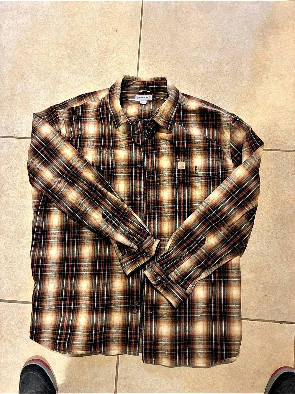 Carhartt Original Fit Flannel Long-Sleeve Plaid Shirt Brown & Black 2XL